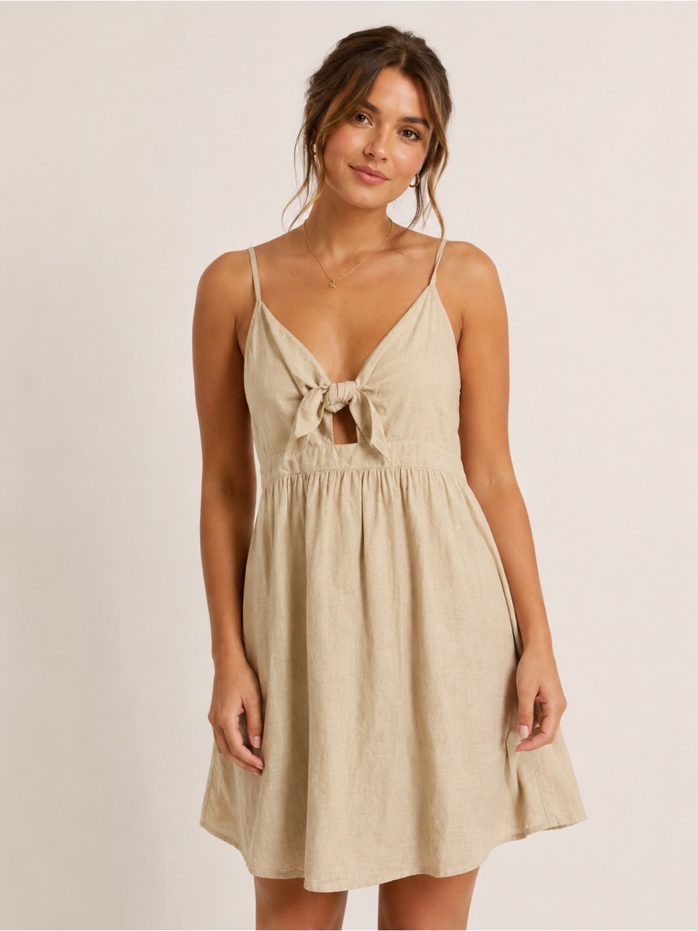 Old Navy Cream Linen Tie Front Mini Sundress Womens Size Medium New